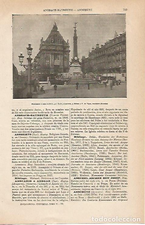 Cartes Postales: LAMINA ESPASA 23808: Monumento a Ausbach en Bruselas - Varios