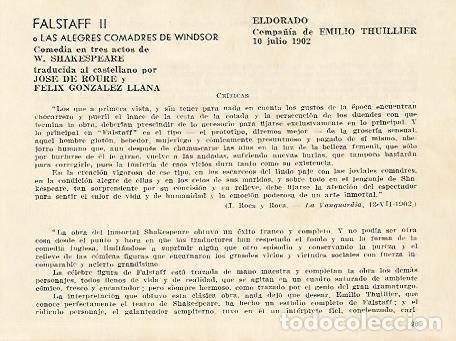 Postkarten: LAMINA 2552: Criticas de Falstaff o Las Alegres Comadres de Windsor. El Dorado 10 julio 1902 - Jose