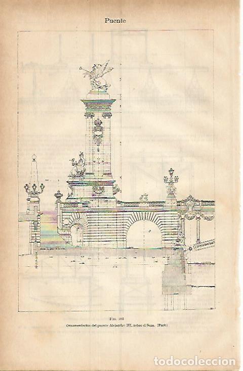 Postales: LAMINA ESPASA 3697: Ornamentacion del puente de Alejandro III en Paris - Varios Autores