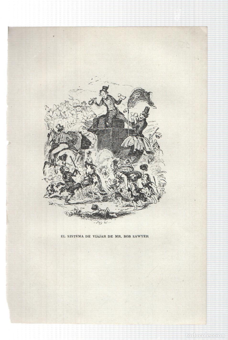 Cartes Postales: Lamina numero 15: El sistema de viajar de Mr. Bob Sawyer (ilustracion de Seymour y Phiz, obra Club P