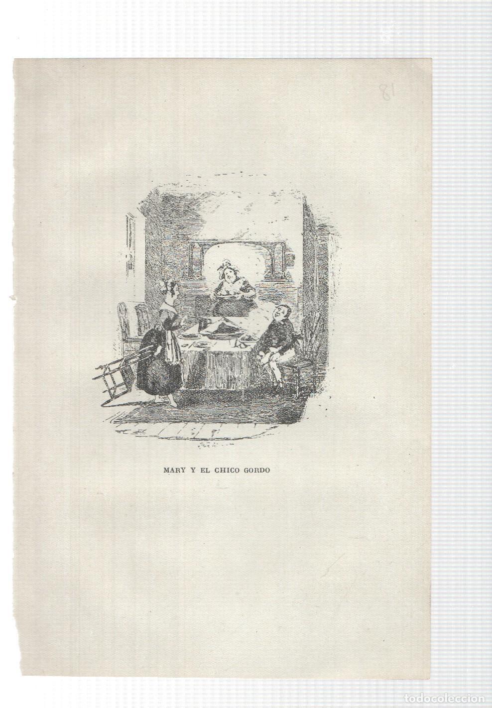 Postais: Lamina numero 18: Mary y el chico gordo (ilustracion de Seymour y Phiz, obra Club Pickwick) -