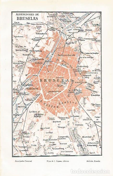 Postais: LAMINA ESPASA 25447: Mapa de los alrededores de Bruselas - Varios