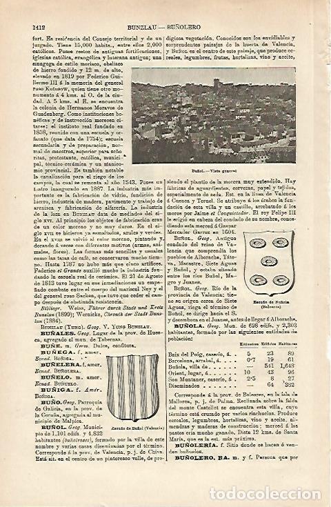 Postkarten: LAMINA ESPASA 25512: Vista general y escudo de Bu&ntilde;ol Valencia - Varios