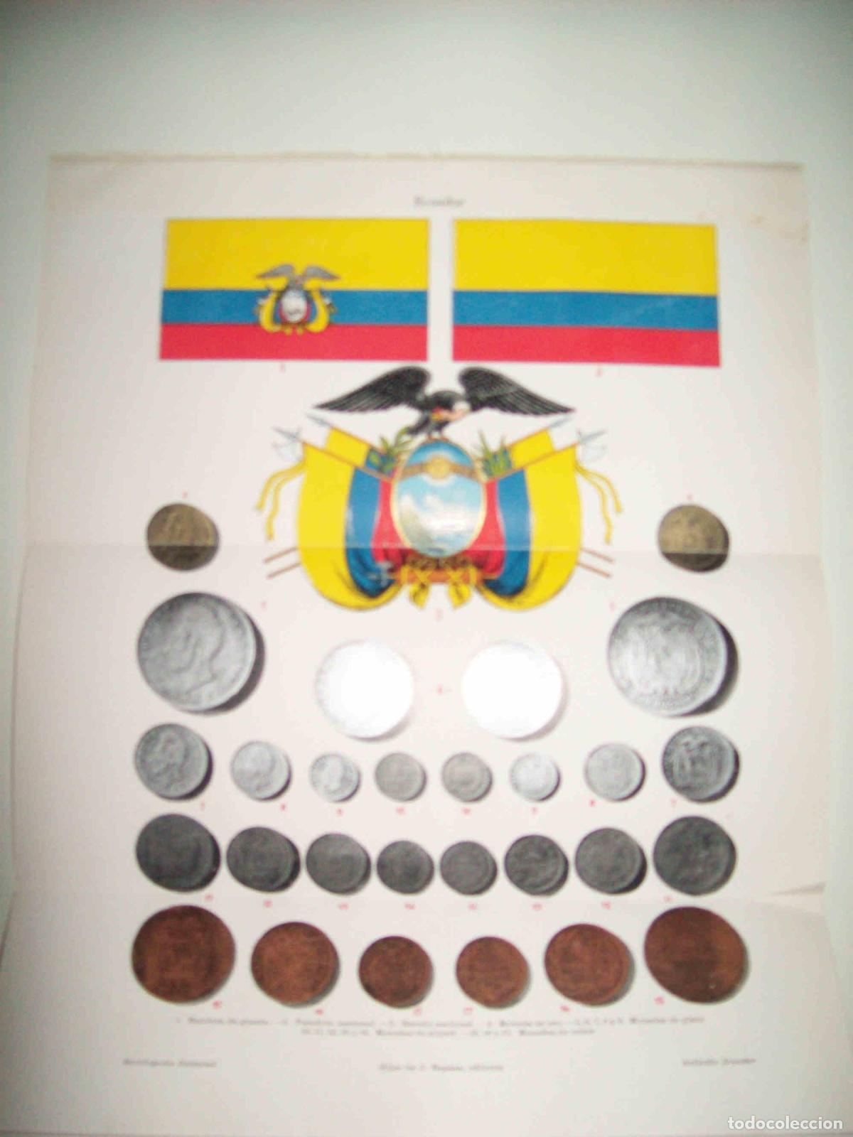 Postcards: LAMINA ESPASA 31652: Bandera escudo y monedas de Ecuador - Varios