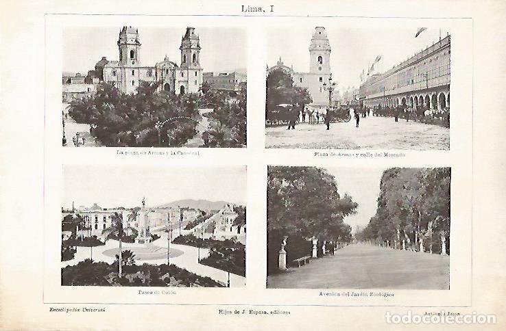 Postkarten: LAMINA ESPASA 25688: Plaza de Armas Catedral Paseo de Colon y Calle del Mercado en Lima Peru - Vario