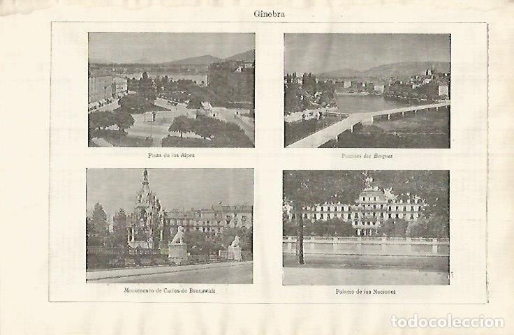 Postales: LAMINA ESPASA 31967: Palacio puente y Monumentos en Ginebra - Varios