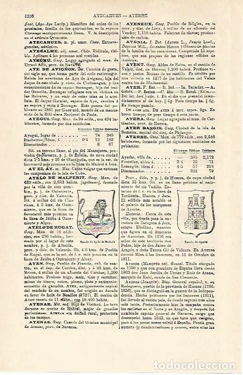 Postales: LAMINA ESPASA 13063: Escudo de Ayelo de Malferit Valencia y de Ayerbe Huesca - Varios