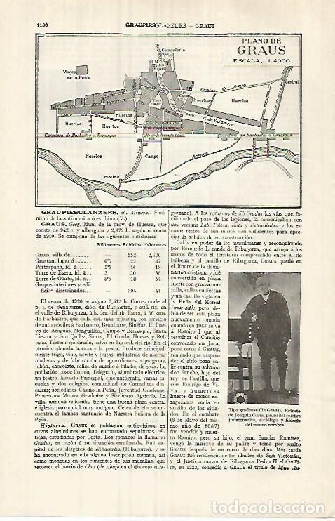 Postales: LAMINA ESPASA 32115: Plano de Graus Huesca - Varios