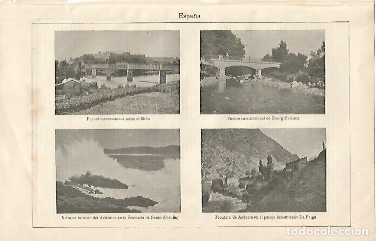 Postkarten: LAMINA ESPASA 10023: Puente sobre el Mi&ntilde;o en Bour-Madame y vistas de la frontera de Andorra - Varios