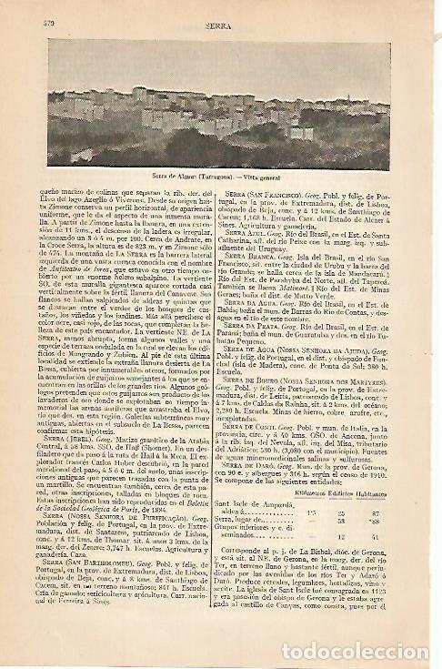 Postales: LAMINA ESPASA 590: Vista general de Serra de Almors Tarragona - Varios autores