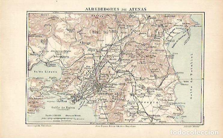 Cartes Postales: LAMINA ESPASA 5706: Mapa de los alrededores de Atenas - Varios Autores