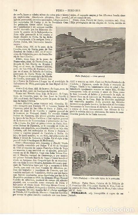 Cartoline: LAMINA ESPASA 32646: Vista de Feria, Badajoz - Varios