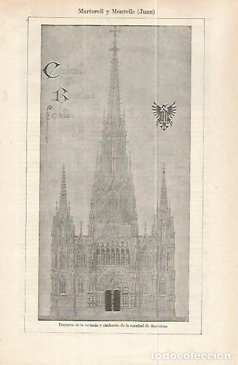 Cartes Postales: LAMINA ESPASA 32236: Proyecto de la Catedral de Barcelona por Juan Martorell - Varios