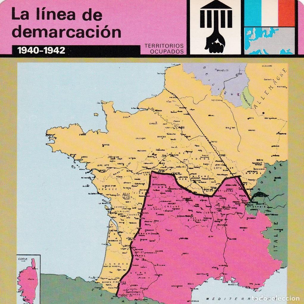 Postcards: FICHA TERRITORIOS OCUPADOS: LA LINEA DE DEMARCACION. 1940-1942 - NULL