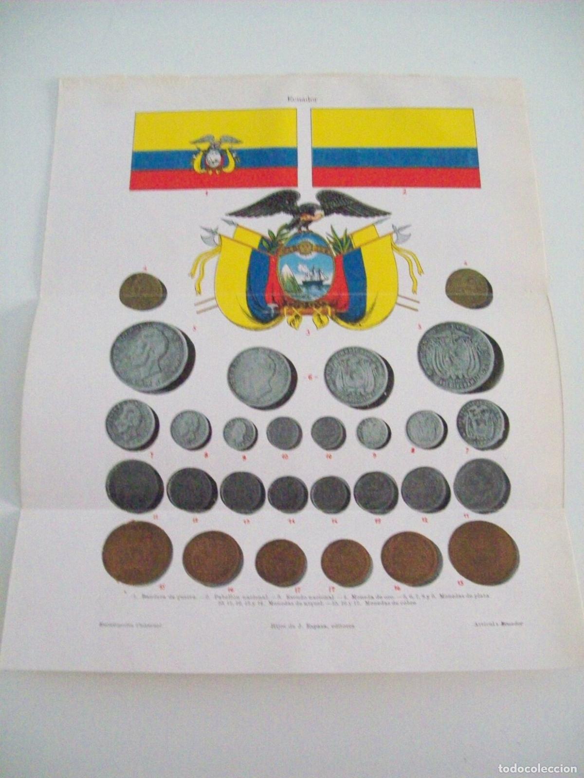 Postkarten: LAMINA ESPASA 3229: Bandera escudos y monedas de Ecuador - Varios Autores