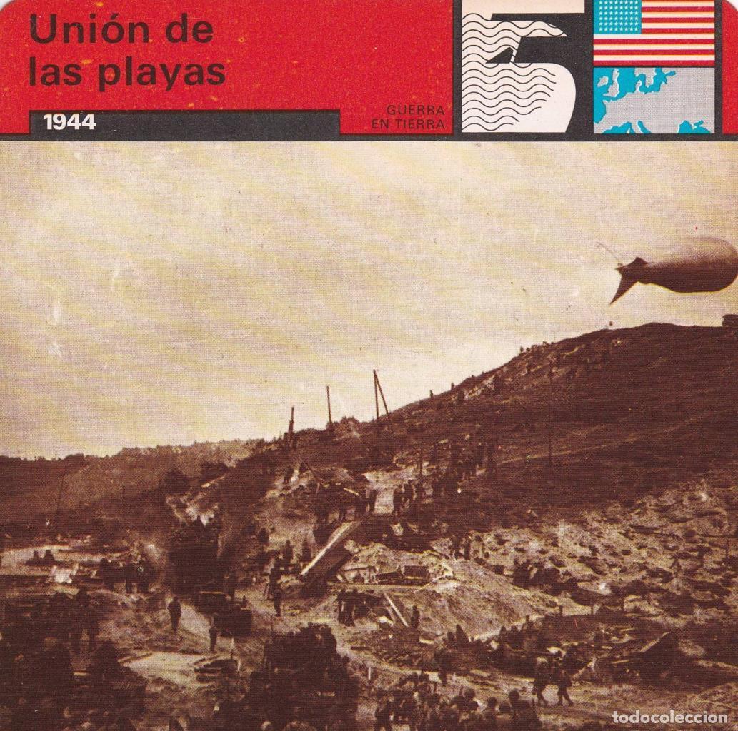 Postales: FICHA GUERRA EN TIERRA: UNION DE LAS PLAYAS. 1944 - NULL