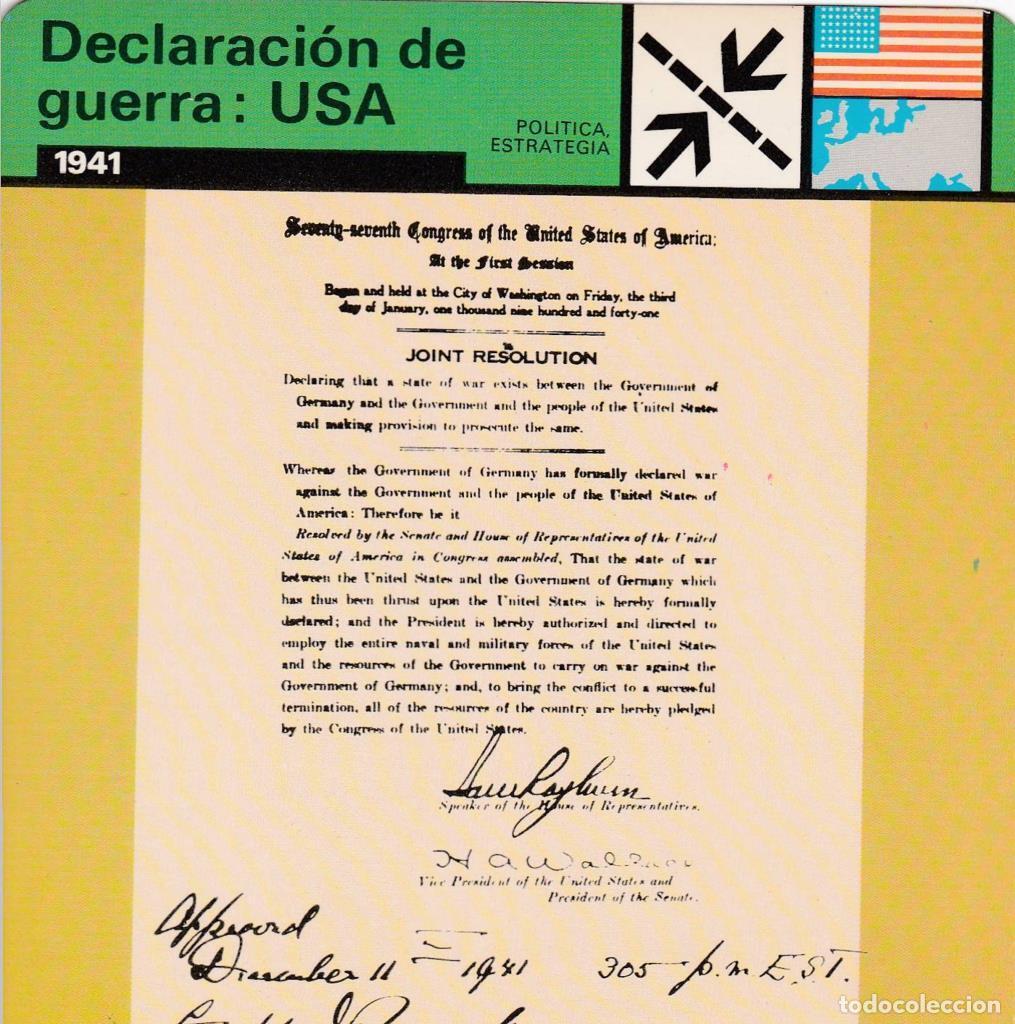Cartes Postales: FICHA POLITICA, ESTRATEGIA: DECLARACION DE GUERRA: USA. 1941 - NULL