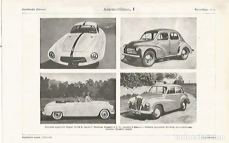 Postales: LAMINA ESPASA 21913: Pegaso Z-102 Renault 4CV DE Soto y Daimler - Varios