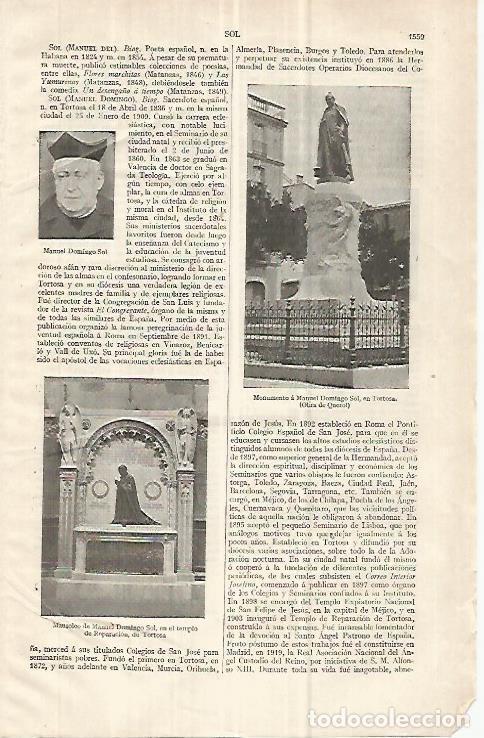 Cartes Postales: LAMINA ESPASA 33165: Monumento a Manuel Domingo Sol en Tortosa, Tarragona - Varios