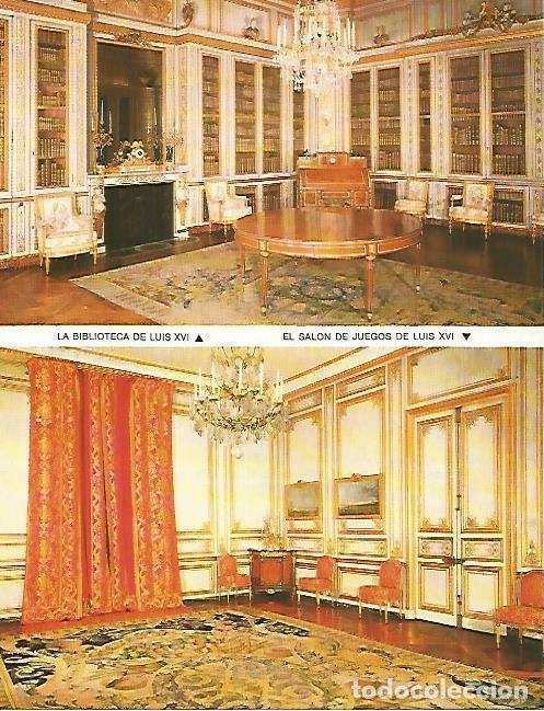 Postales: LAMINA 13902: Versalles.La Biblioteca de Luis XVI y el Salon de Juegos de Luis XVI - Pierre Lemoine