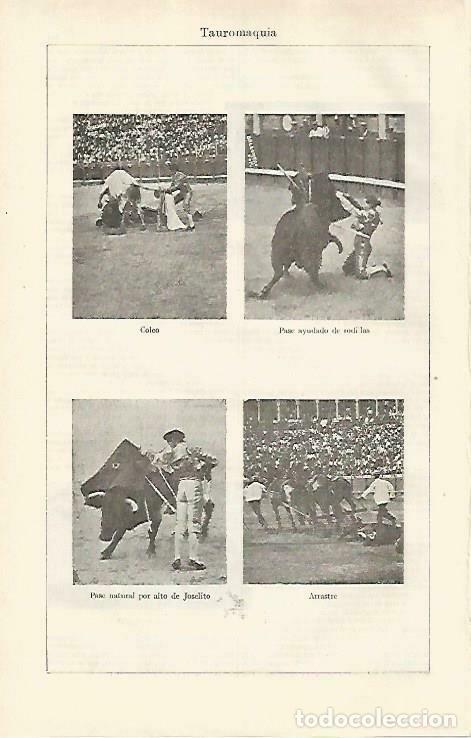 Cartes Postales: LAMINA ESPASA 33513: Coleo, pase ayudado de rodillas, natural por alto de Joselito y arrastre - Vari