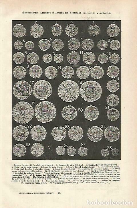 Postales: LAMINA ESPASA 33637: Monedas de Alberto e Isabel - Varios