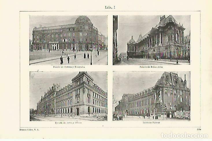 Postales: LAMINA ESPASA 33271: Palacio de Correos, Palacio de Bellas Artes e Instituto Pasteur en Lille, Franc