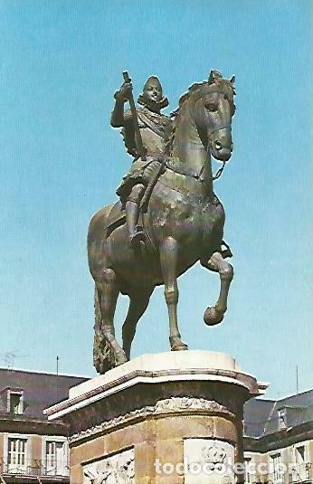 Postais: LAMINA 14393: Estatua de Felipe III en la Plaza Mayor de Madrid - Lorenzo Lopez Sancho, dibujos de G