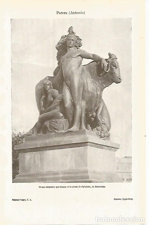 Postais: LAMINA ESPASA 26091: Escultura de la Plaza de Catalu&ntilde;a en Barcelona - Varios