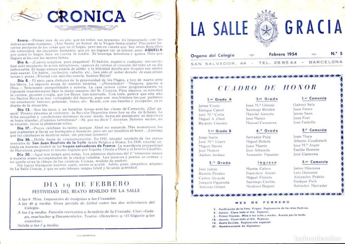 Postcards: La Salle Gracia numero 05.febrero 1954 - Varios