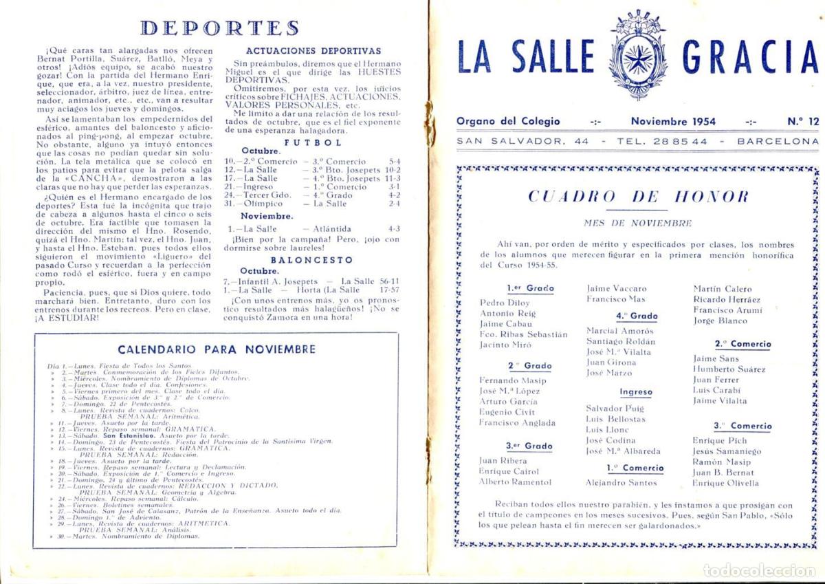 Postcards: La Salle Gracia numero 12 noviembre 1954 - Varios