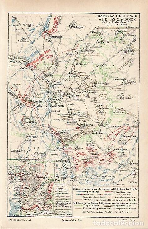 Cartoline: LAMINA ESPASA 26517: Mapa de las batallas de Leipzig o de las Naciones (16 y 18 octubre de 1813) - V