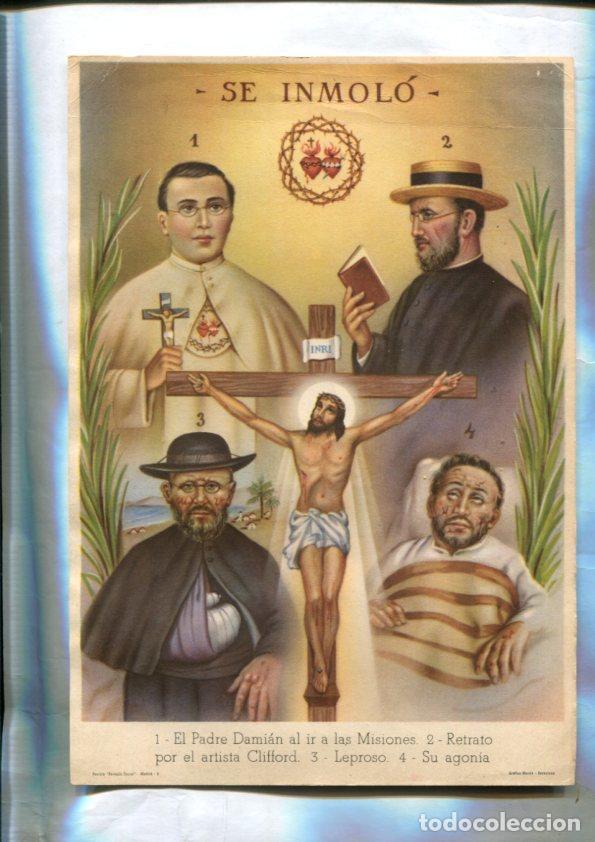 Postales: Reinado social del Sagrado Corazon lamina pidiendo canonizacion del Padre Damian, el aposto de los L