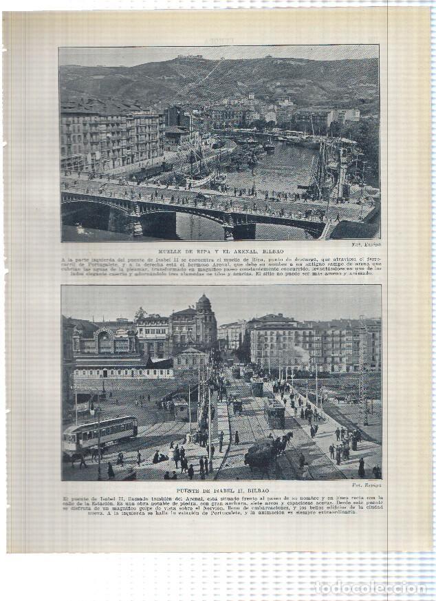 Postais: Lamina/sheet/feuille numerada 197/198: Muelle de Ripa, El Arenal, Puente de Isabel II de Bilbao y Un