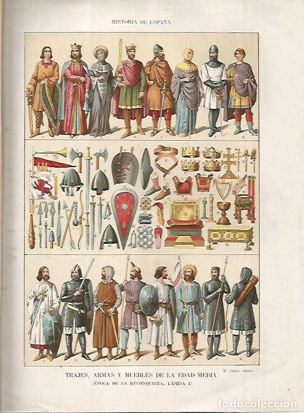 Postkarten: LAMINA 18246: Trajes, armas y enseres de los siglos de la Reconquista - Manuel Rodriguez Codola y Mi