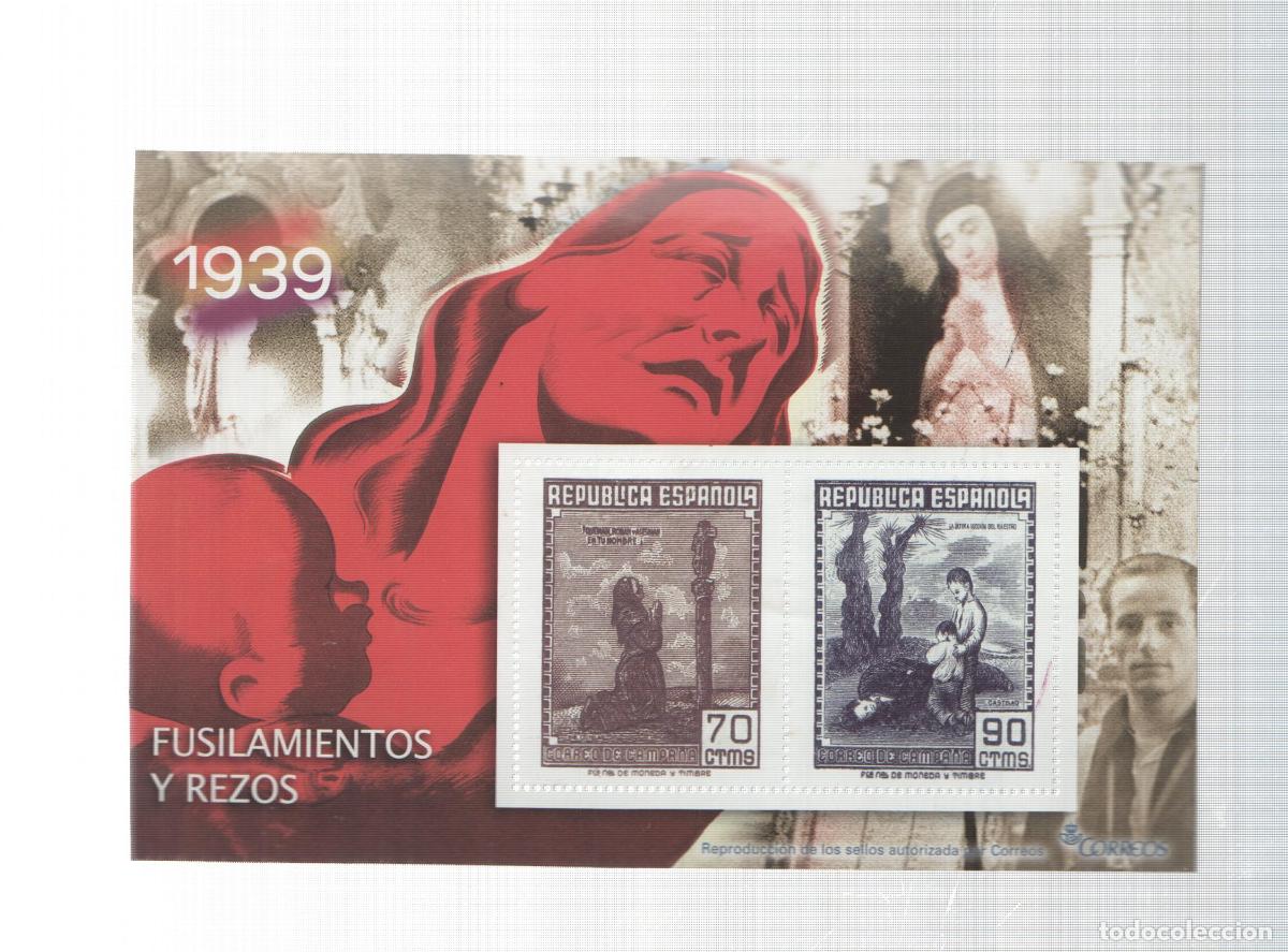 Postkarten: La Guerra Civil Espa&ntilde;ola en sellos de correos: Juego 2 sellos 1939: Fusilamientos y rezos - varios
