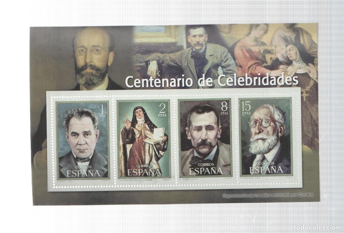 Postkarten: El Franquismo en sellos y billetes: 4 sellos: Centenario de Celebridades - varios