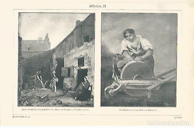 Postcards: LAMINA ESPASA 12572: La familia del afilador por Terboch y El afilador por Goya - Varios