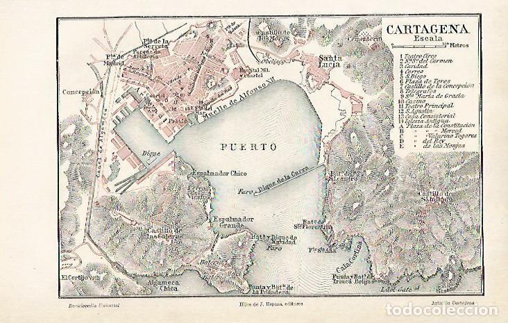 Postales: LAMINA ESPASA 4497: Plano de Cartagena Murcia - Varios Autores