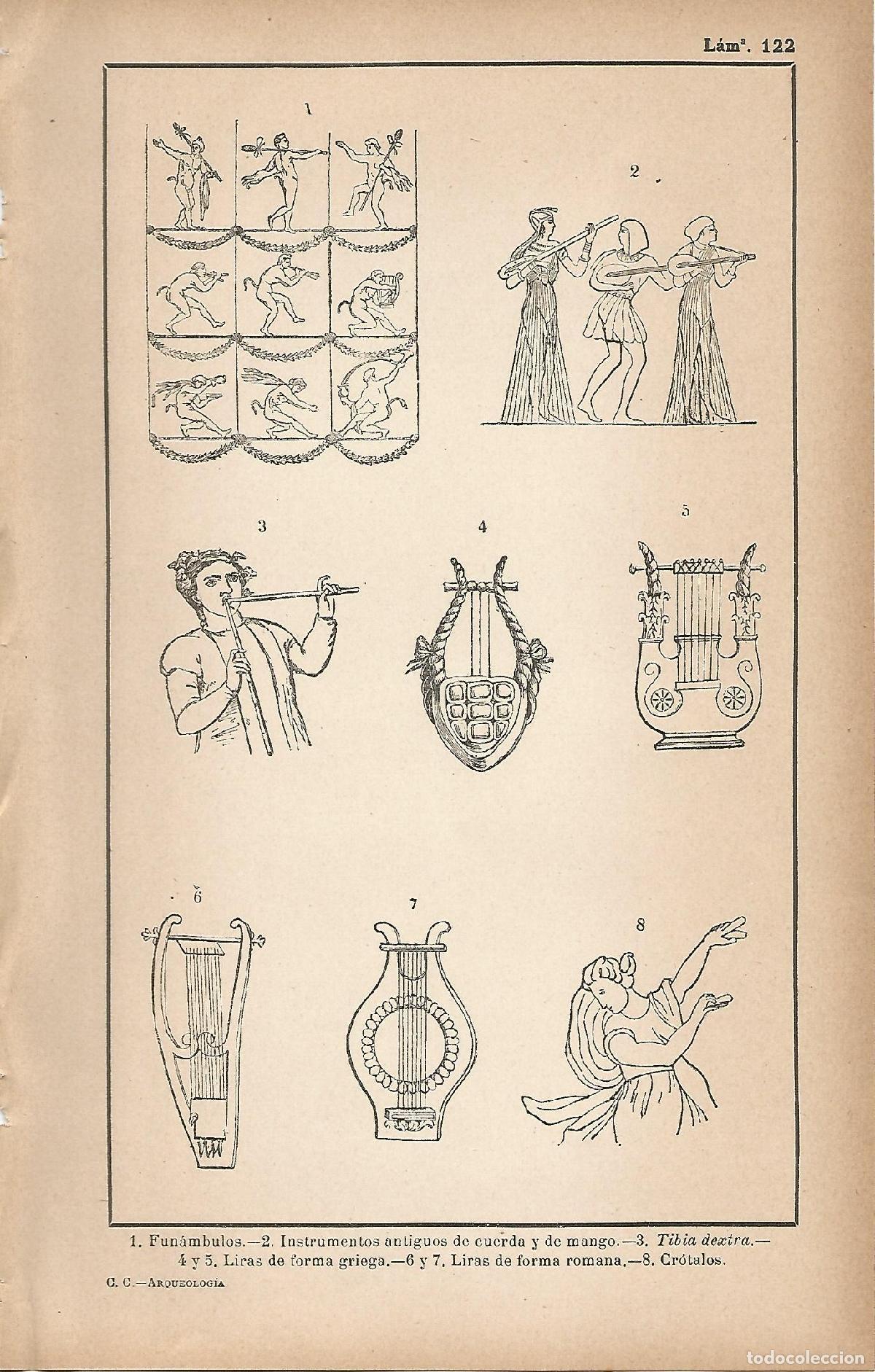 Postkarten: Lamina 122: Instrumentos musicales romanos - C&eacute;sar Cant&uacute;