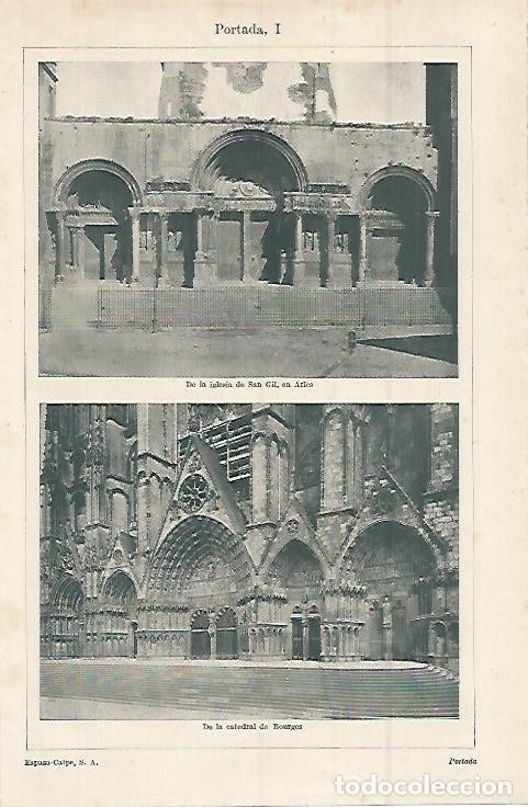 Postais: LAMINA ESPASA 15289: Iglesia de San Gil en Arles y Catedral de Bourges - Varios