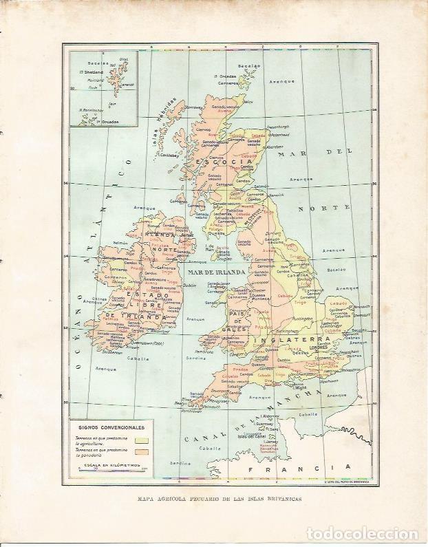 Cartoline: LAMINA 20895: Mapa agricola pecuario de las Islas Britanicas - Beltran y Rozpide