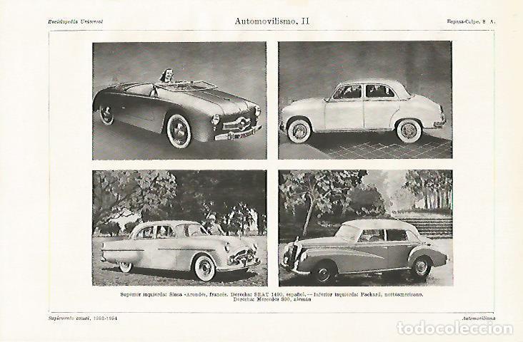 Postales: LAMINA ESPASA 21916: Sinca Aronde Seat 1400 Packard y Mercedes 300 - Varios