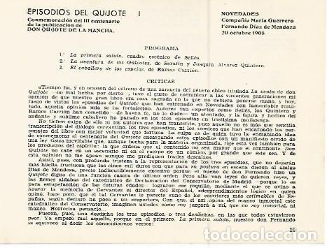 Postcards: LAMINA 2470: Programa y criticas de Episodios del Quijote. Novedades 20 de octubre de 1905 - Jose Ma