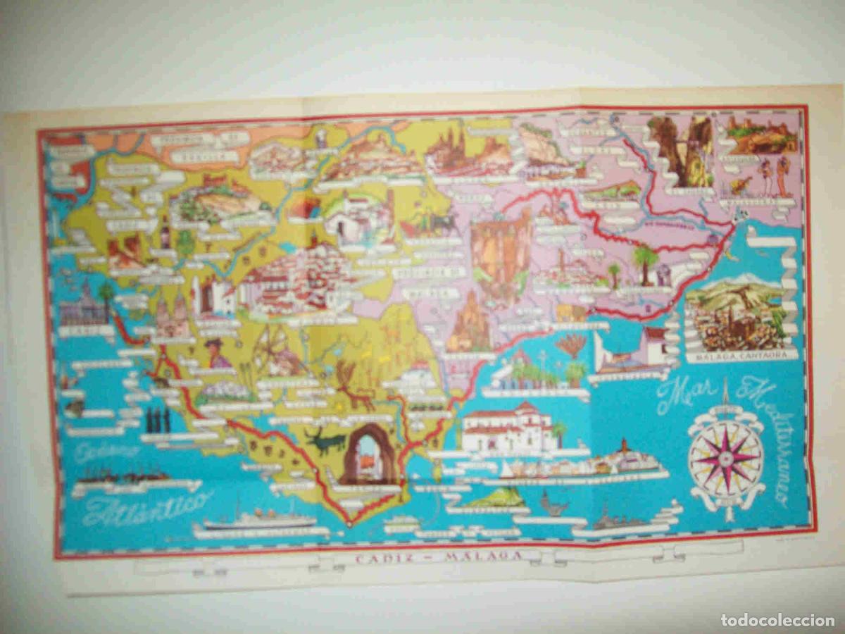 Postcards: LAMINA 10930: Mapa del itineriario Cadiz-Malaga - Jose Maria Peman. Fotografias de Ramon Dimas