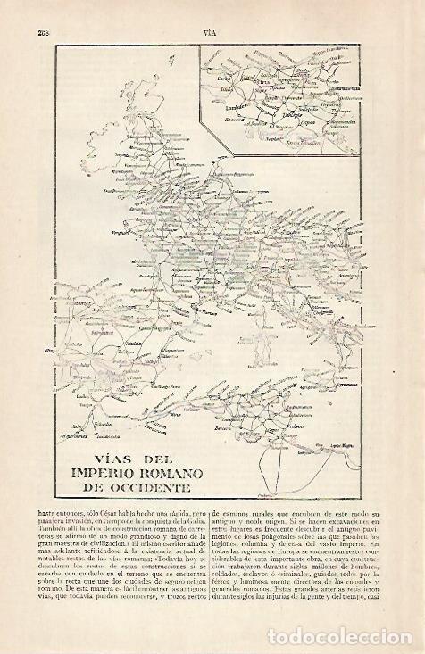 Postales: LAMINA ESPASA 28880: Mapa de las Vias del Imperio Romano de Occidente - Varios