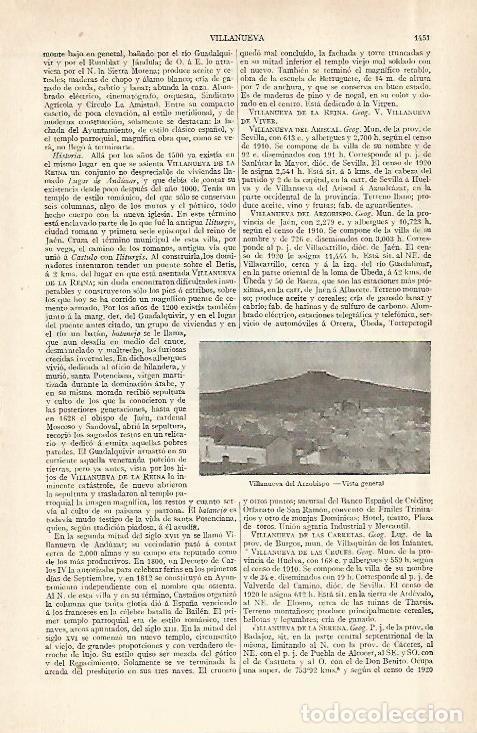 Postales: LAMINA ESPASA 29094: Vista de Villanueva del Arzobispo Jaen - Varios