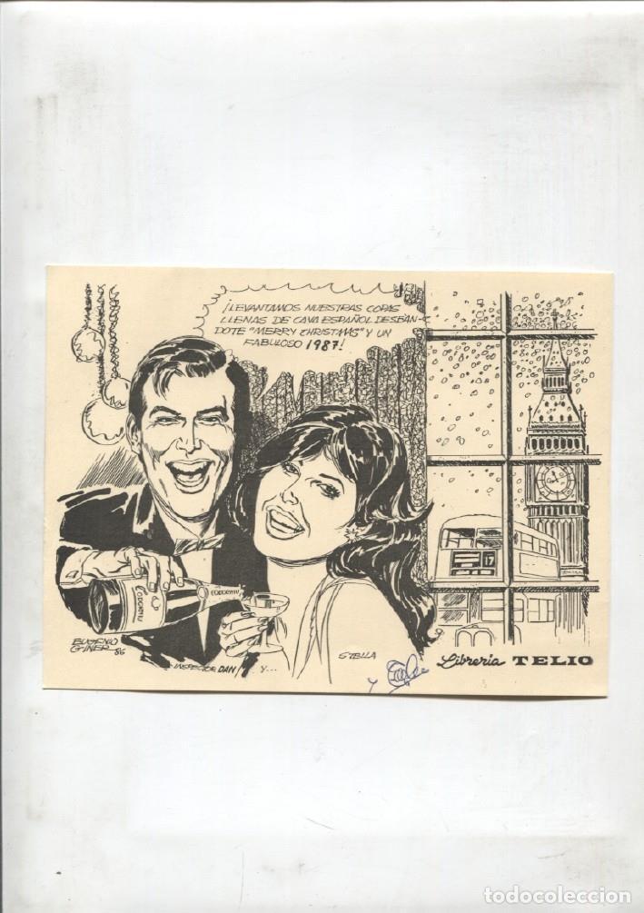 Postkarten: Propaganda navide&ntilde;a de la libreria Telio de Valencia en 1987 con imagen Inspector Dan de Eugenio Gin