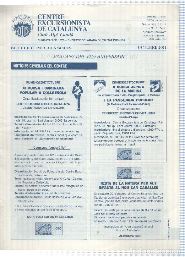 Cartoline: Butlleti: Octubre 2001 - Centre Excursionista de Catalunya Club Alpi Catala.