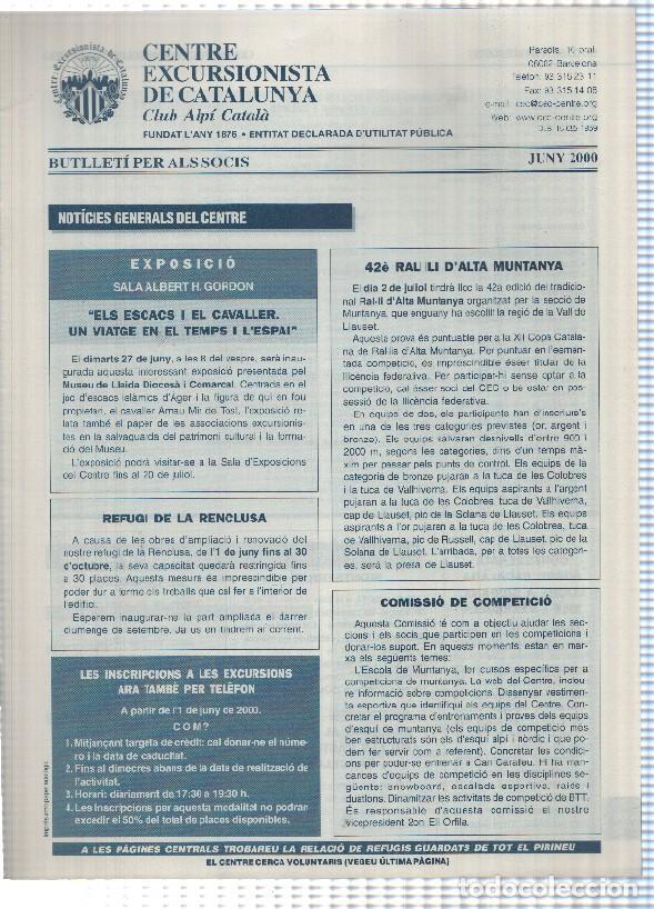 Postales: Butlleti: juny 2000 - Centre Excursionista de Catalunya Club Alpi Catala. Refugis guardats dels Piri
